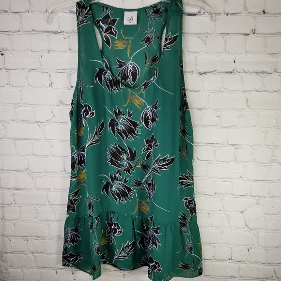 Cabi #3276 • Green Floral Peplum Tank Blouse • Size Medium - Picture 2 of 10